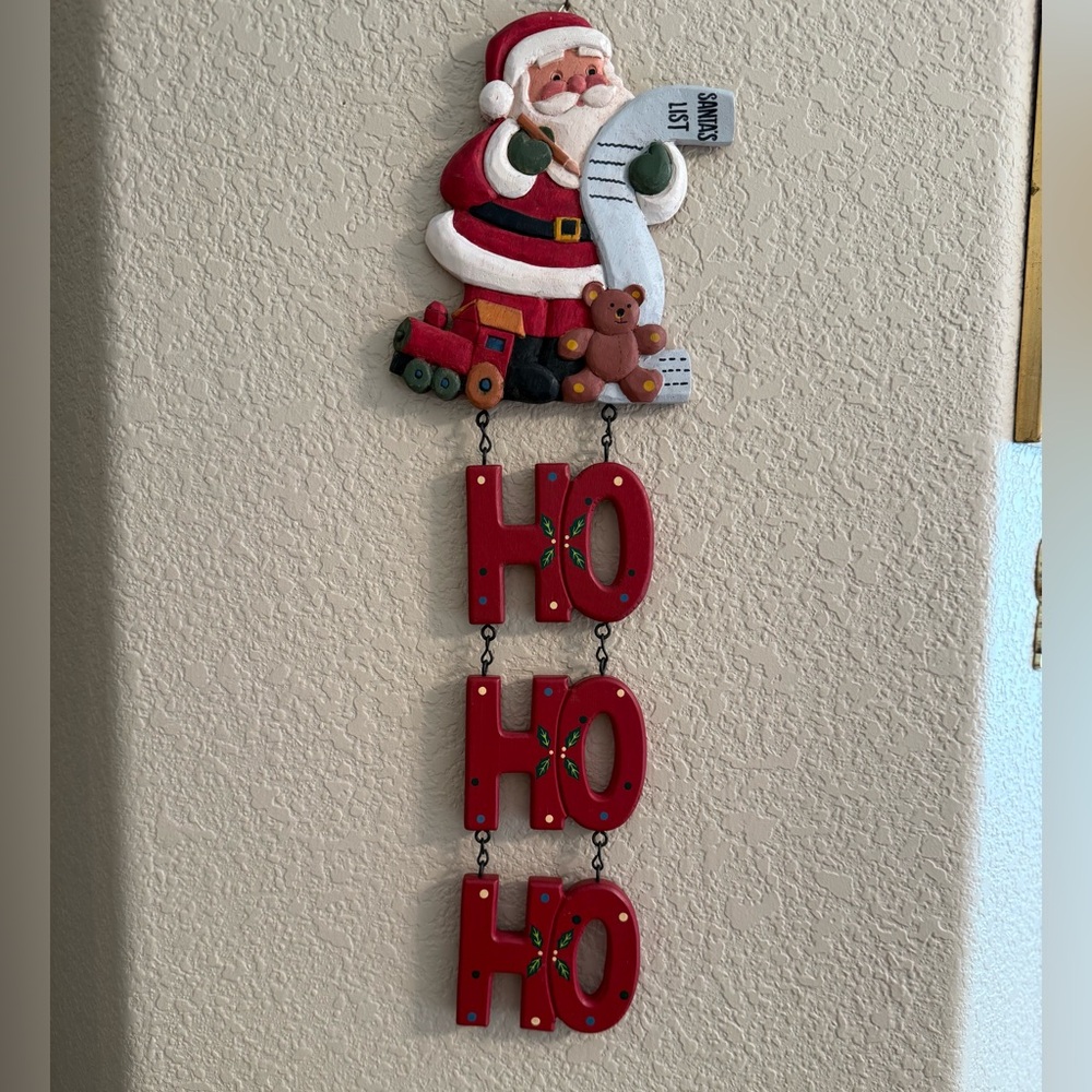 Vintage Kurt Adler Christmas Wood Wall Hanging Santa List Holiday Ho Ho Ho